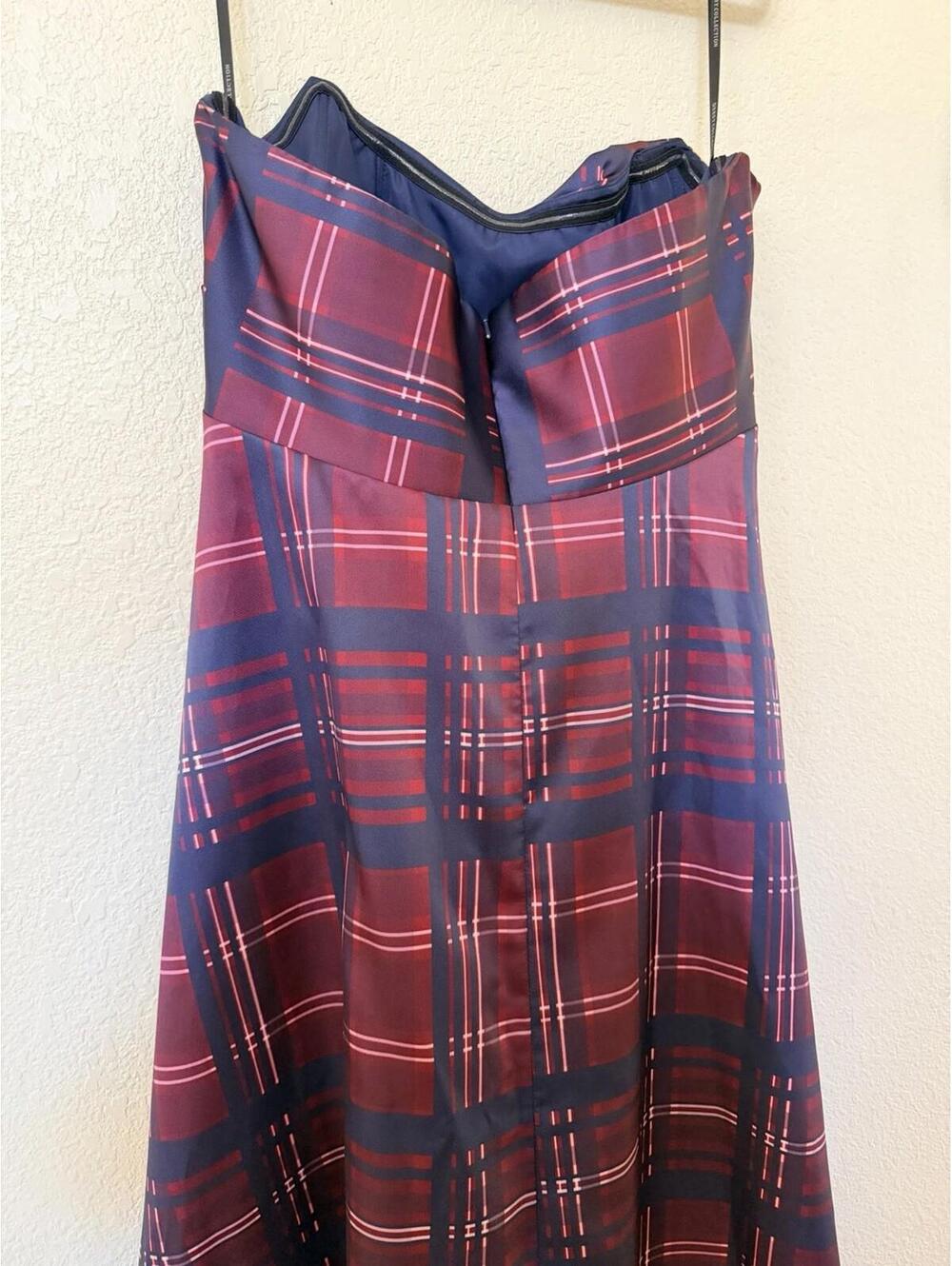 New Dessy Collection Tartan Strapless Gown In Cabernet Midnight Size 18 $325 - Picture 7 of 9